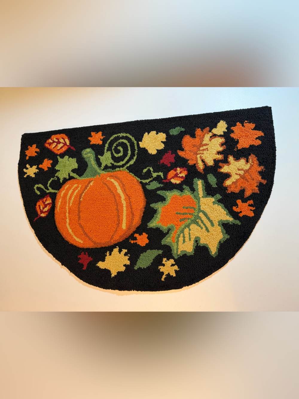 Cottagecore Fall Pumpkin Half-Circle Hooked Rug Festive Autumn Halloween Doormat
